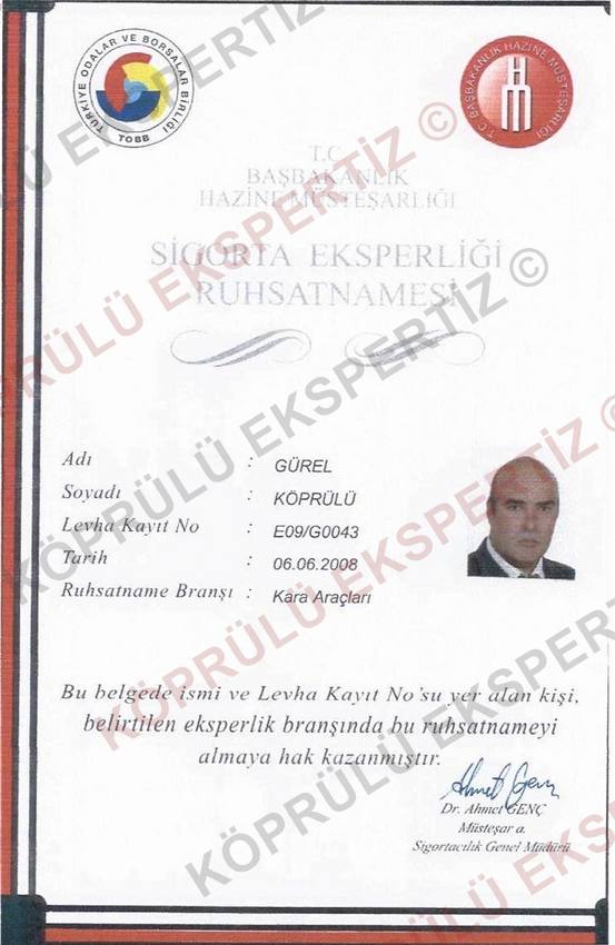 Kara araçları branşı eksperlik ruhsatnamesi