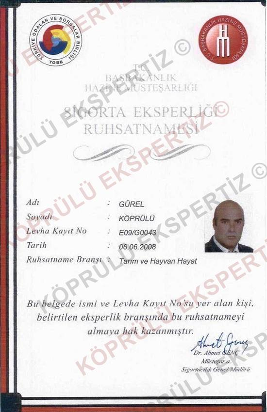 Tarım ve hayvan hayat branşı eksperlik ruhsatnamesi